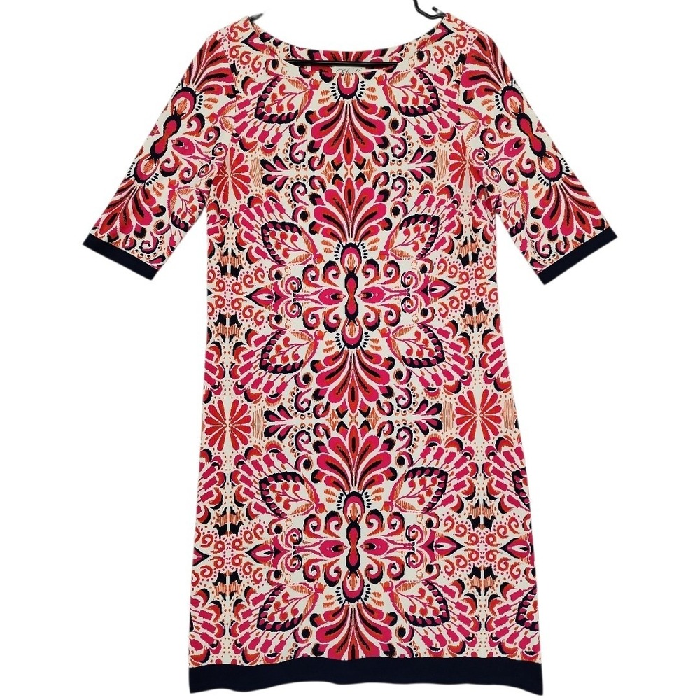 Eliza J Shift Dress 8 Pink Purple Floral Retro Mod Boho 60s Hippie 70s‎ Stretch